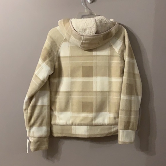 misses Ariel hood fleece cream plaid jacket Small - Picture 5 of 7
